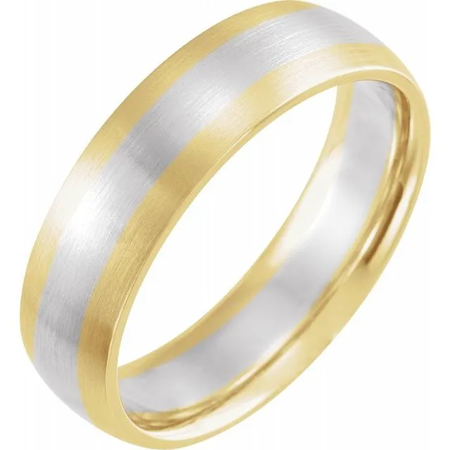 14K Bi-metal 6 mm Half Round Band with Satin Finish