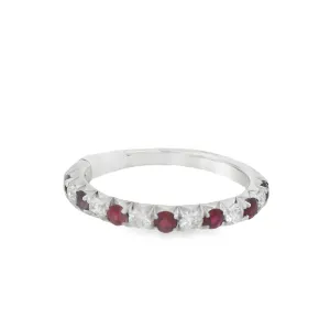 14K White Gold 0.25ct Diamond and Ruby Half Anniversary Women's Wedding Band