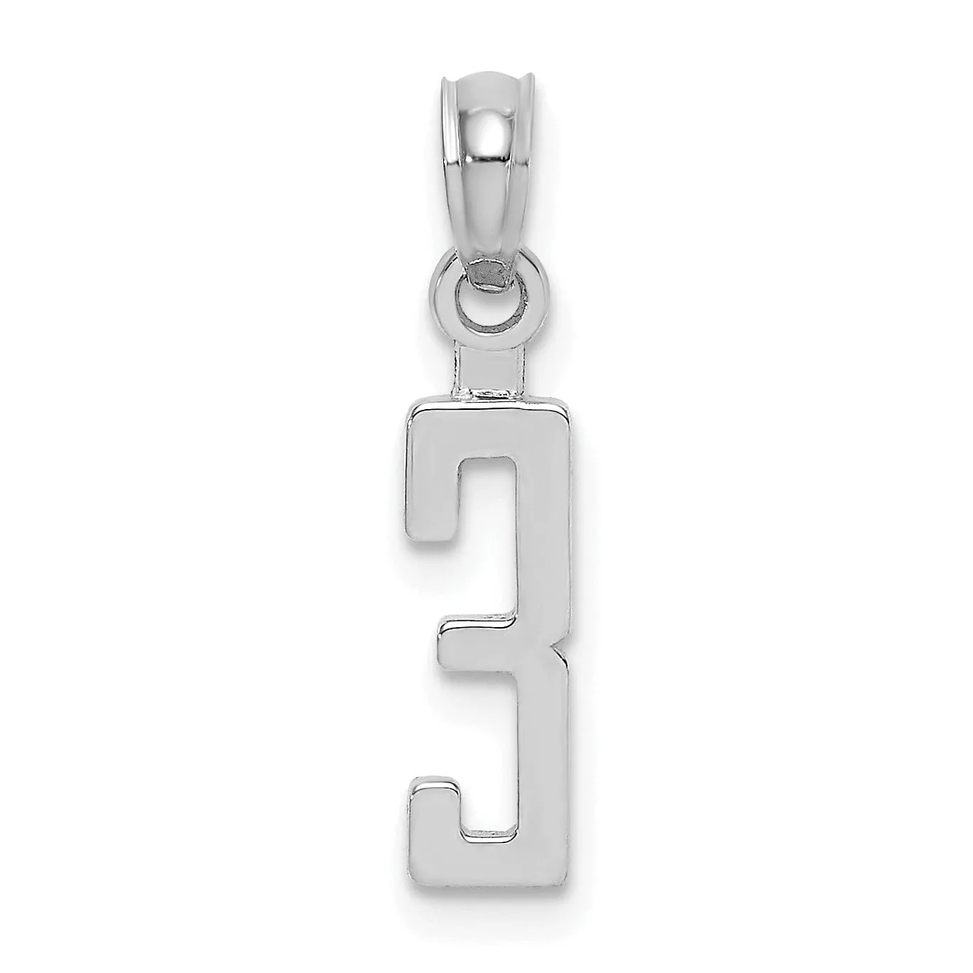 14K White Gold Polished Finished Block Script Design Number 3 Charm Pendant