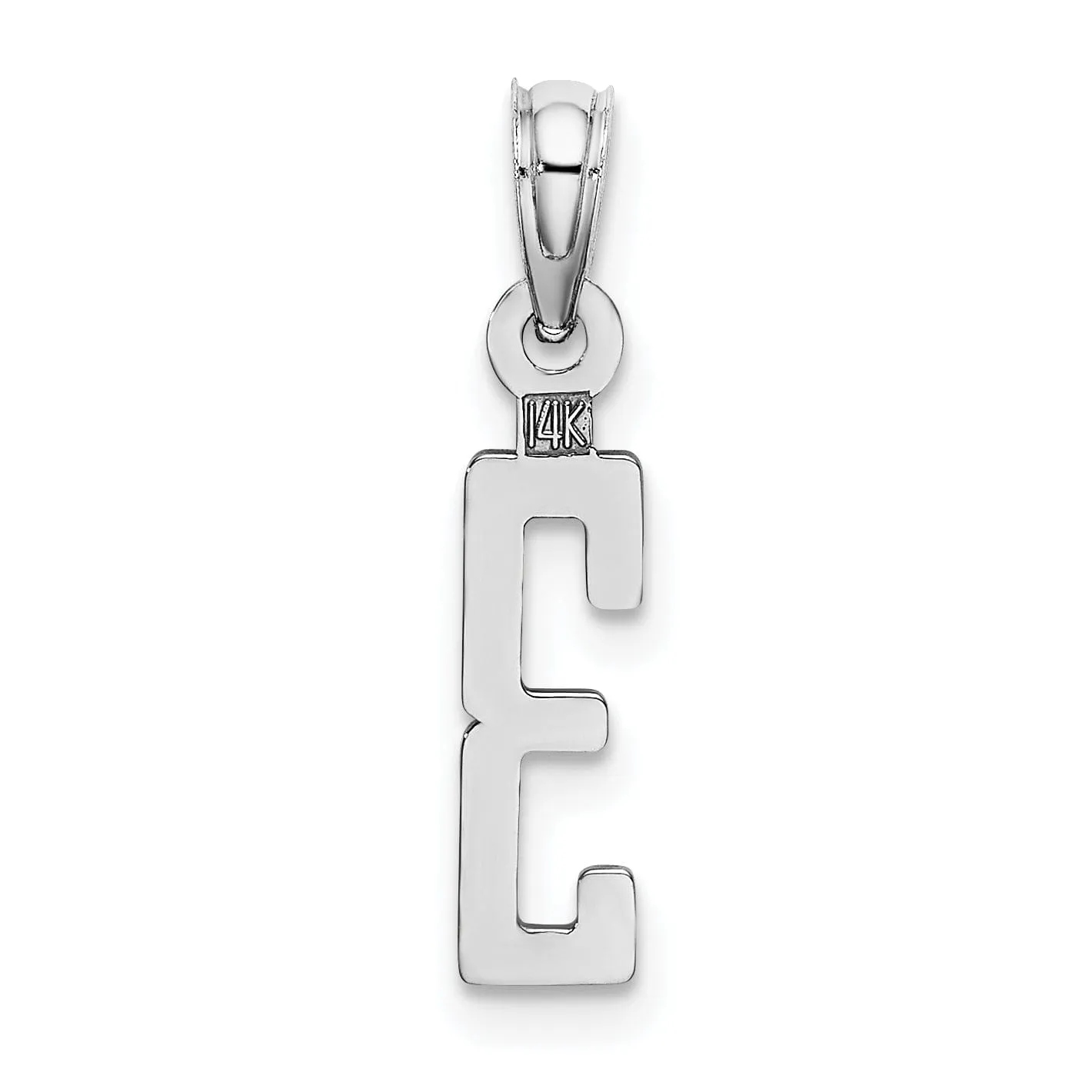 14K White Gold Polished Finished Block Script Design Number 3 Charm Pendant