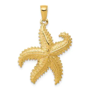 14K Yellow Gold Solid Polished Textured Finish Beaded Design Starfish Charm Pendant