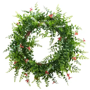 18” Floral & Fern Double Ring Wreath w/Twig Base