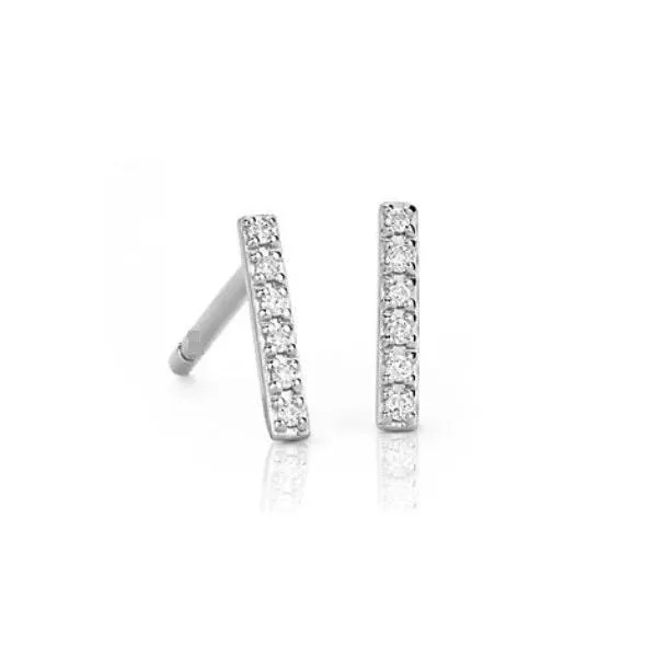 18k White Gold Diamond Bar Stud Earrings