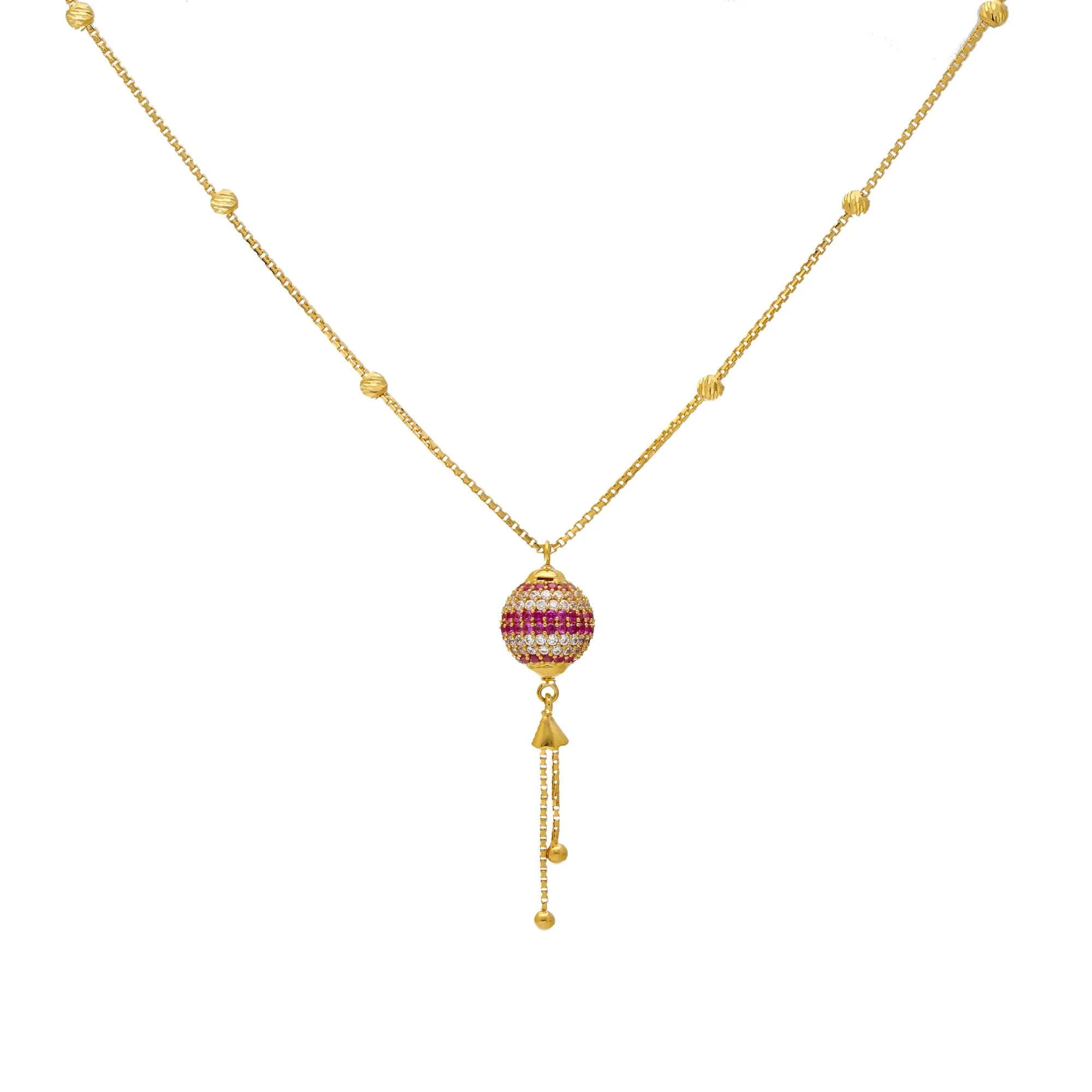 22K Yellow Gold, CZ & Ruby Beaded Chain (8.3gm)