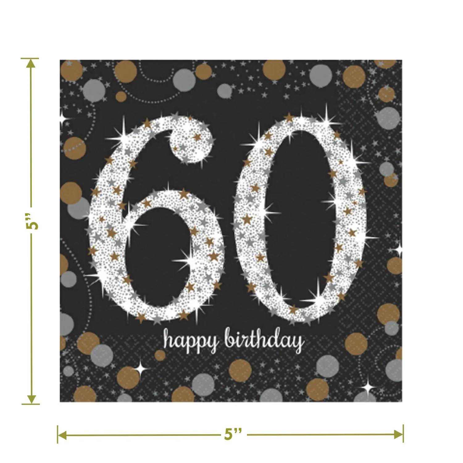 60th Birthday Party Supplies - Metallic Silver and Gold Dot Paper Dessert Plates and Beverage Napkins (Serves 16)