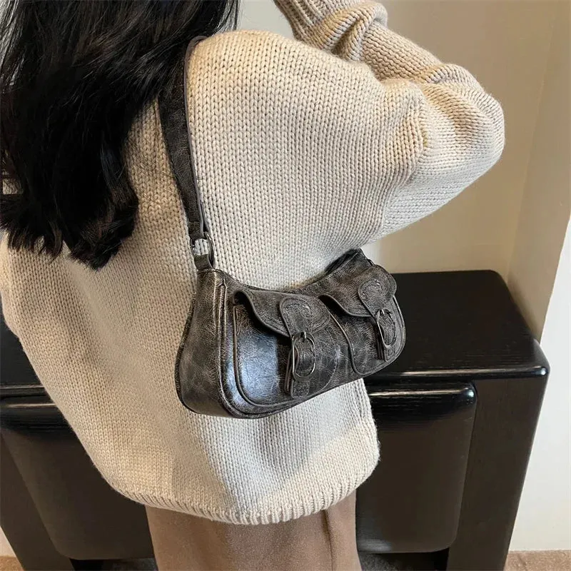 Amozae-LEFTSIDE Fashion Double pockets Design PU Leather Shoulder Bag for Women 2024 Tend Female Crossbody Bag Underarm Bags Handbags