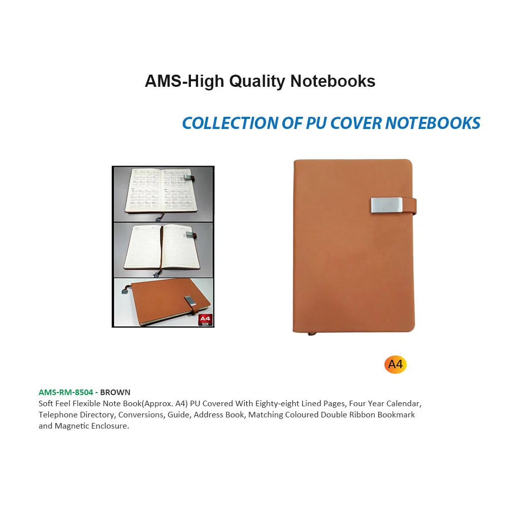 AMS-RM-8504 - Brown -A4 size- Soft touch Notebooks