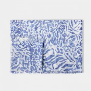 Animal Printed Scarf in White and Blue KLS475