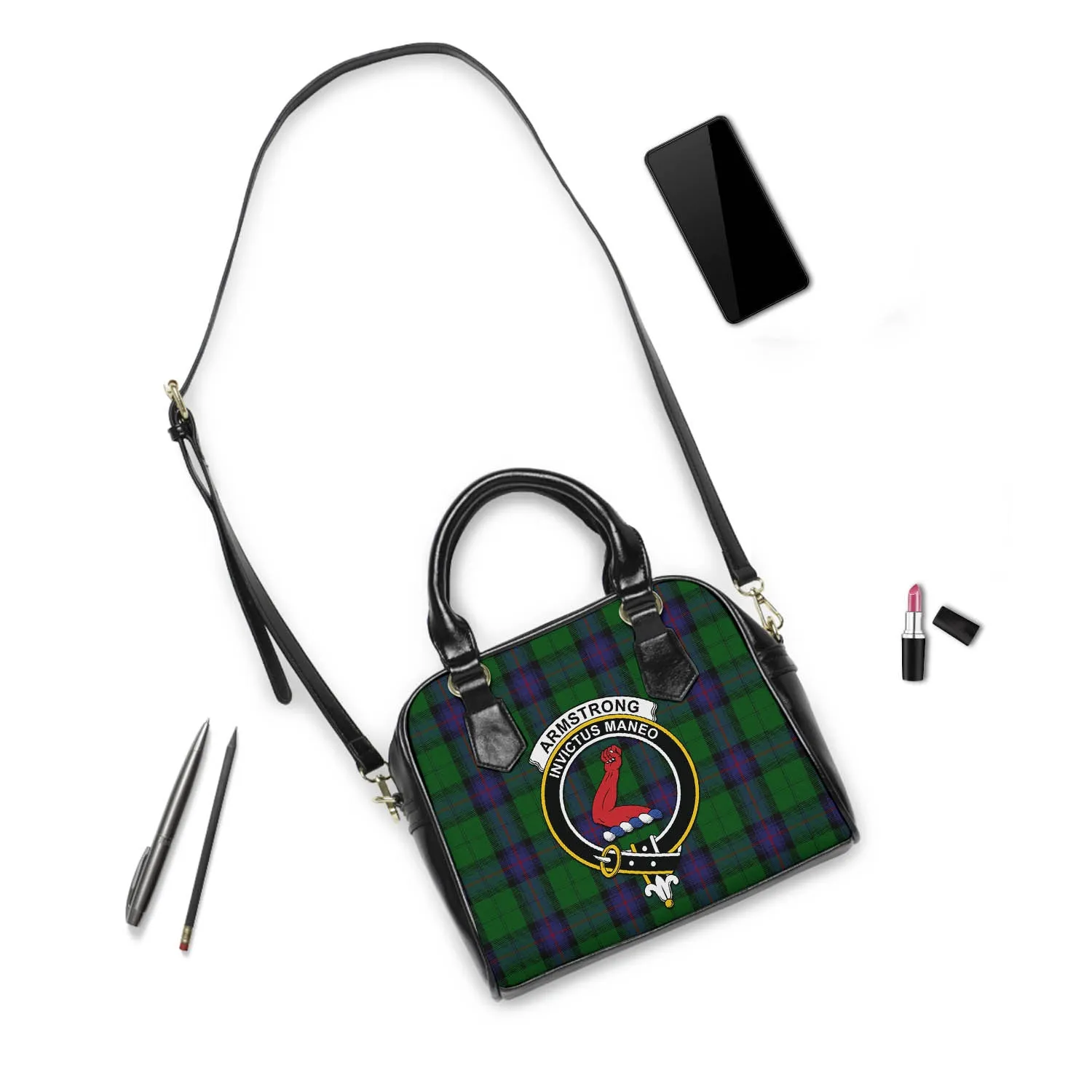 Armstrong Tartan Shoulder Handbags with Family Crest