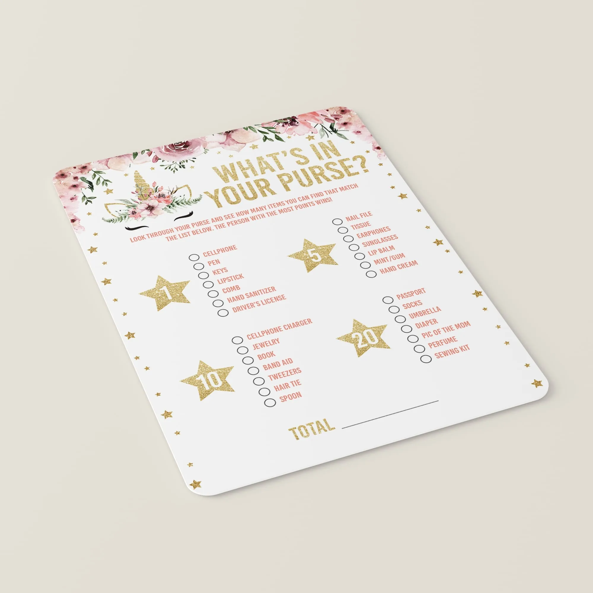 Baby Girl Shower Game What's In Your Purse Printable