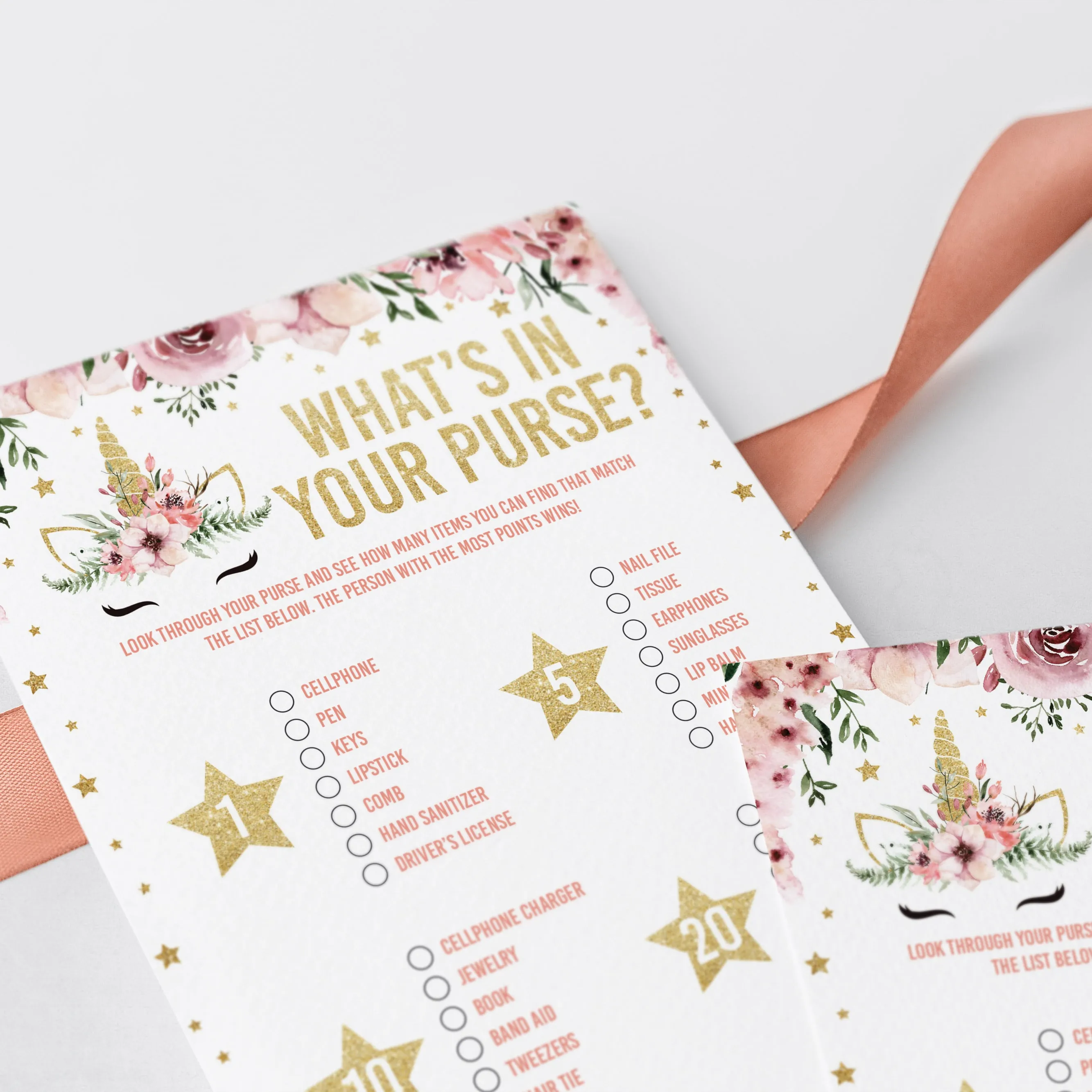 Baby Girl Shower Game What's In Your Purse Printable