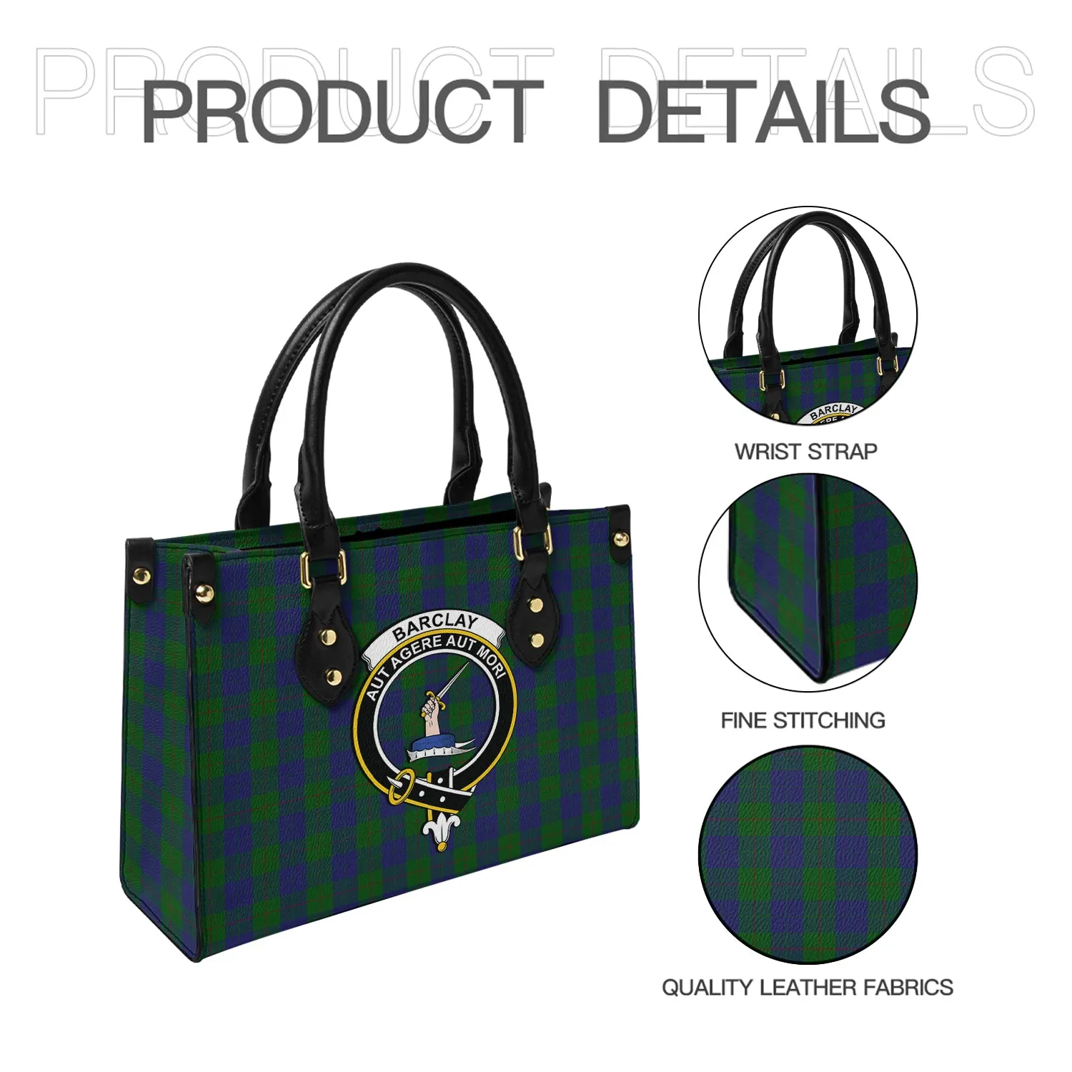 Barclay Tartan Leather Bag with Family Crest