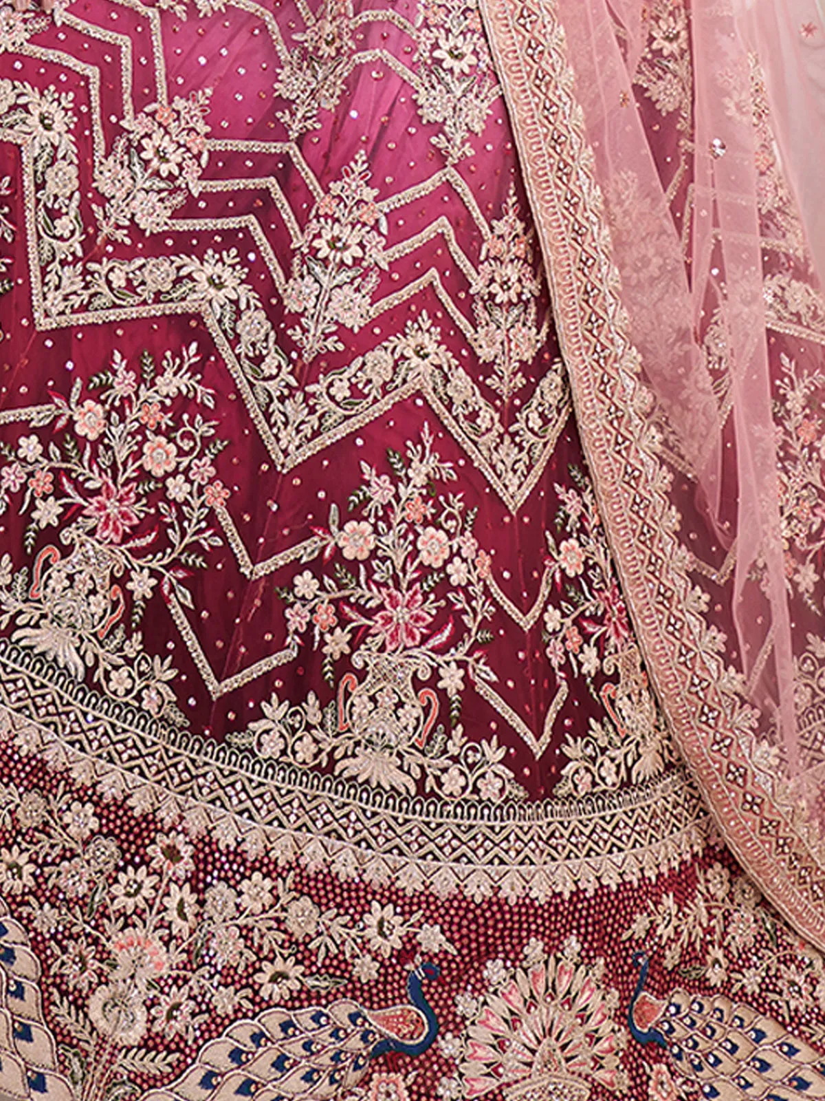 Beautiful Maroon And Pink Color Art Silk Semi Stitched Lehenga With Blouse Peice