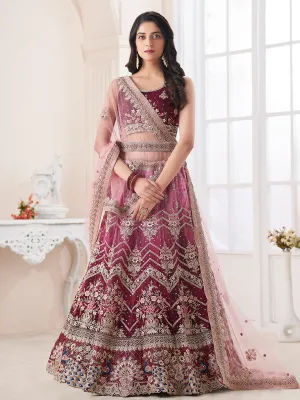 Beautiful Maroon And Pink Color Art Silk Semi Stitched Lehenga With Blouse Peice