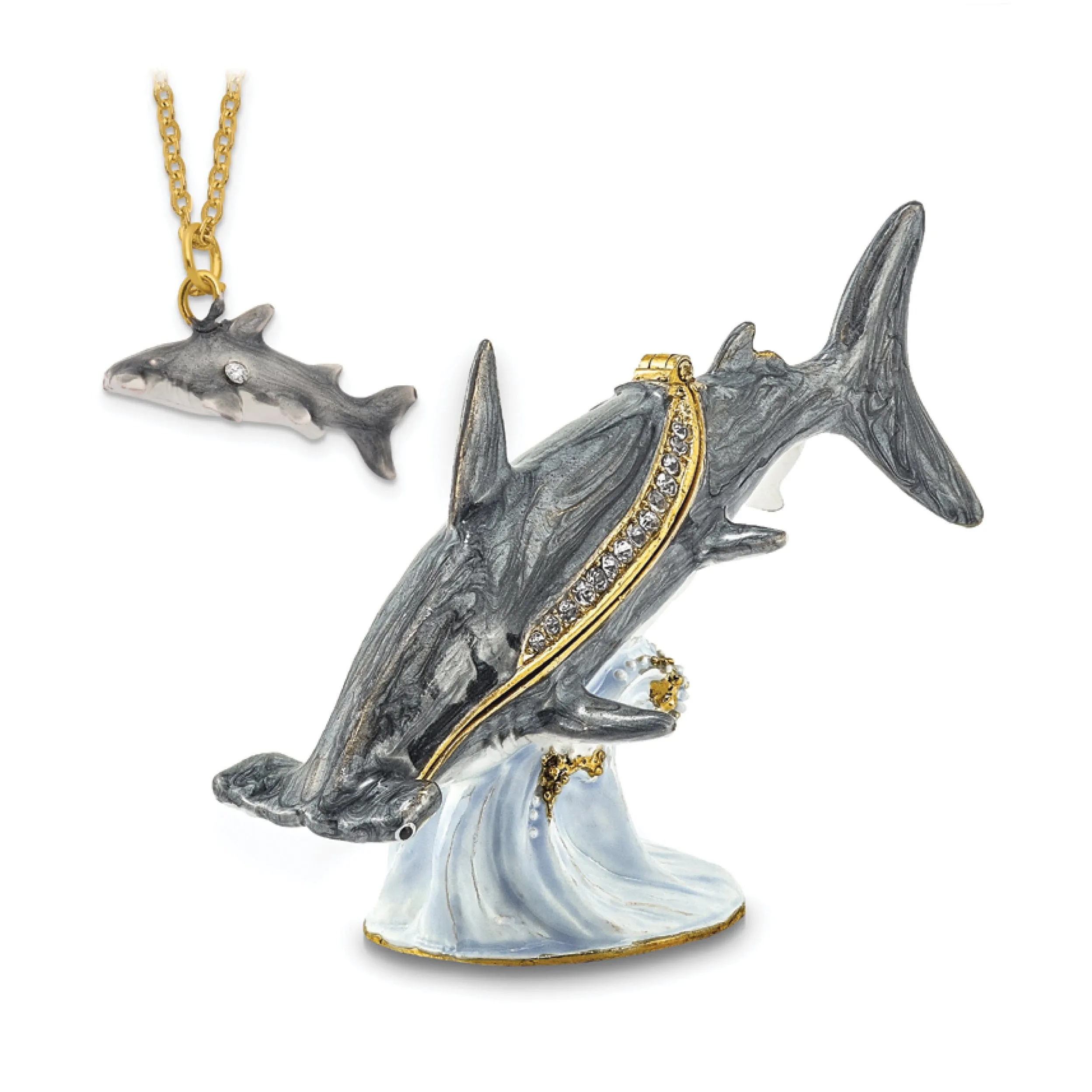 Bejeweled Multi Color Gray Finish CLOBBER Hammerhead Shark Trinket Box