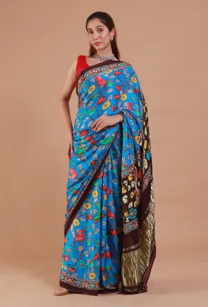 Blue & Brown Digital Print Modal Silk Saree