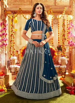 Blue Embroidered Wedding Lehenga Choli