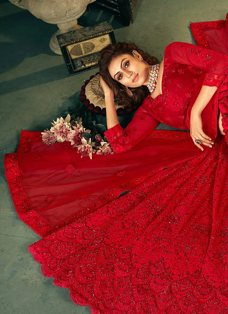 Bridal Red Embroidered Wedding Lehenga Choli