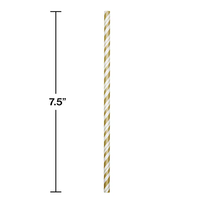 Bulk Gold and White Striped Flex Paper Straws (144 per Case)