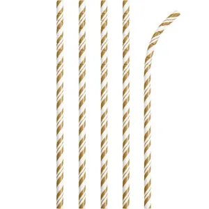 Bulk Gold and White Striped Flex Paper Straws (144 per Case)