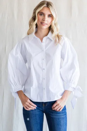 Cailin Balloon Sleeve Button Up White