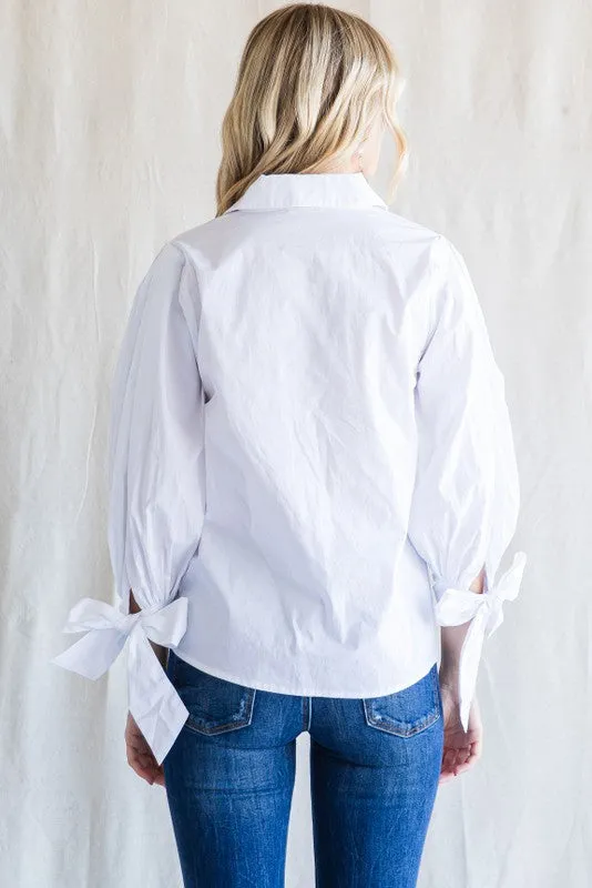 Cailin Balloon Sleeve Button Up White