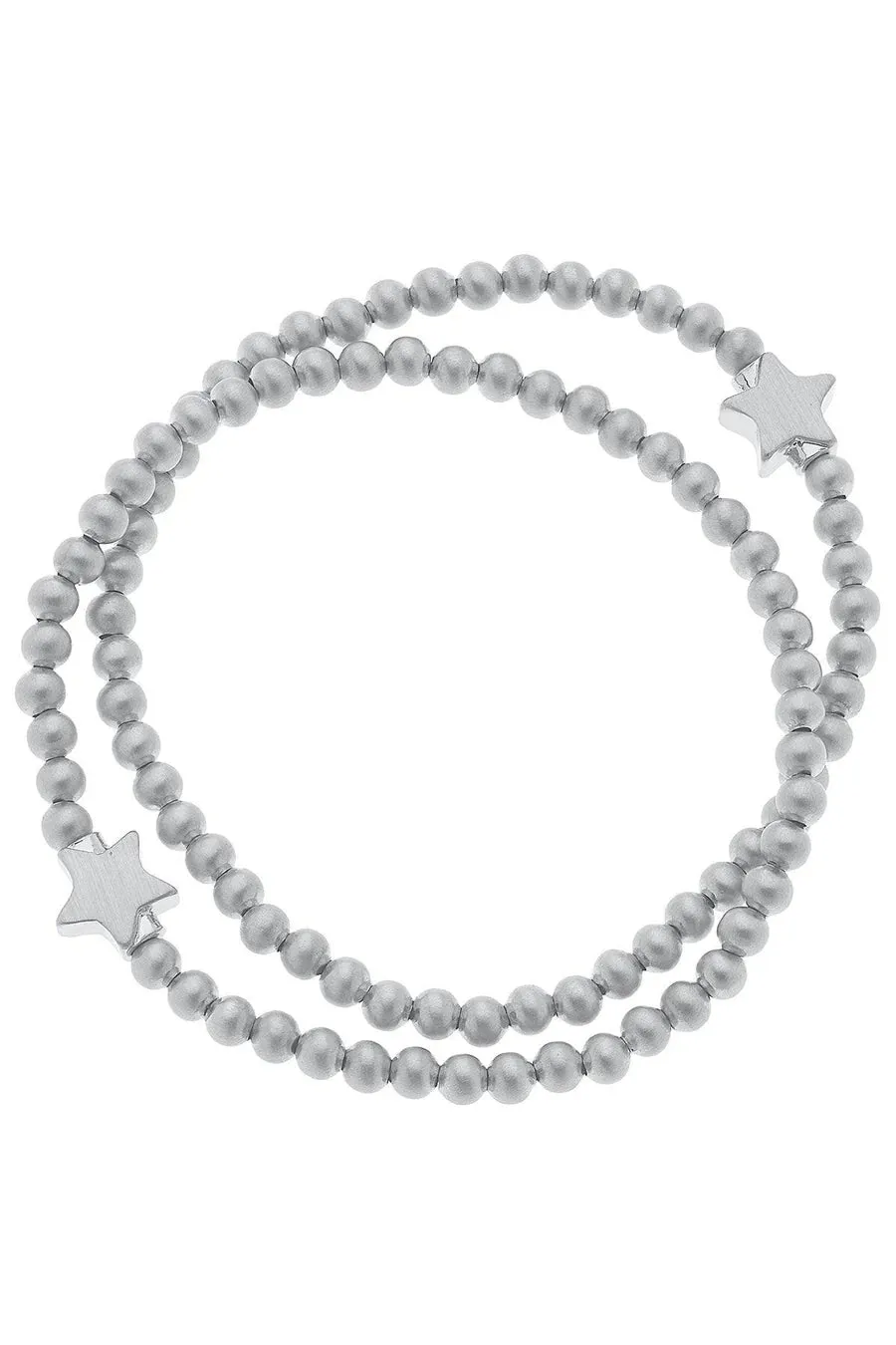 Canvas Isa Star Ball Bead Stretch Bracelet Stack in Silver