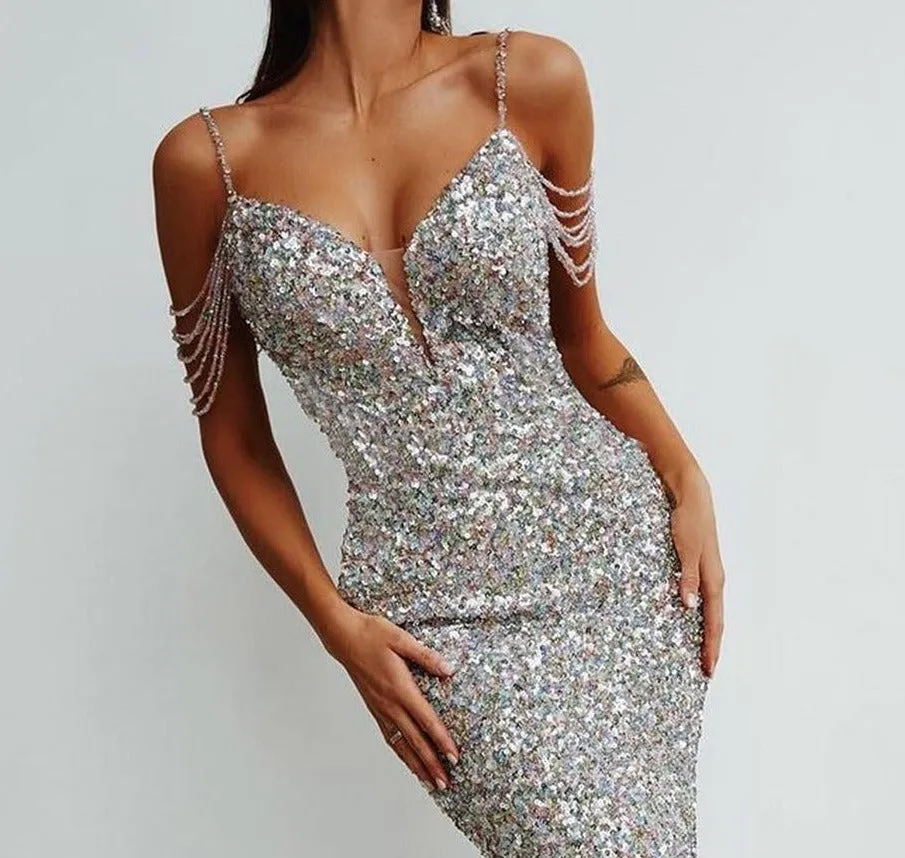 Celeste Rhinestones Sequined Bodycon Dress