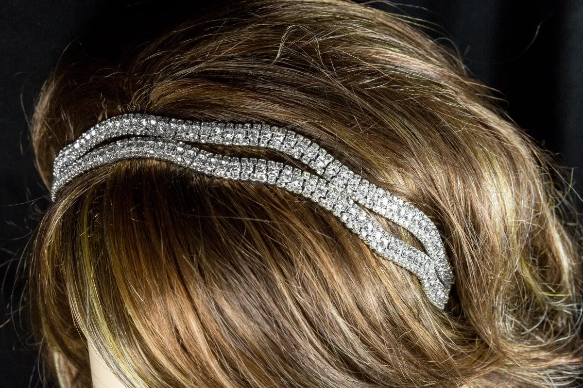 Conesa Crystal Two Rows Stretchable Headband | Rhinestone