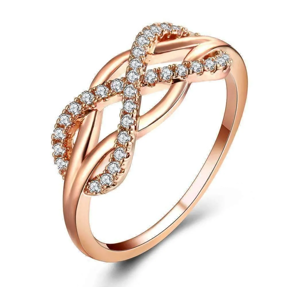 Continuum Petite Pavé CZ Infinity Symbol Ring in White or Rose Gold for Women Special Occasion, Birthday, Holiday