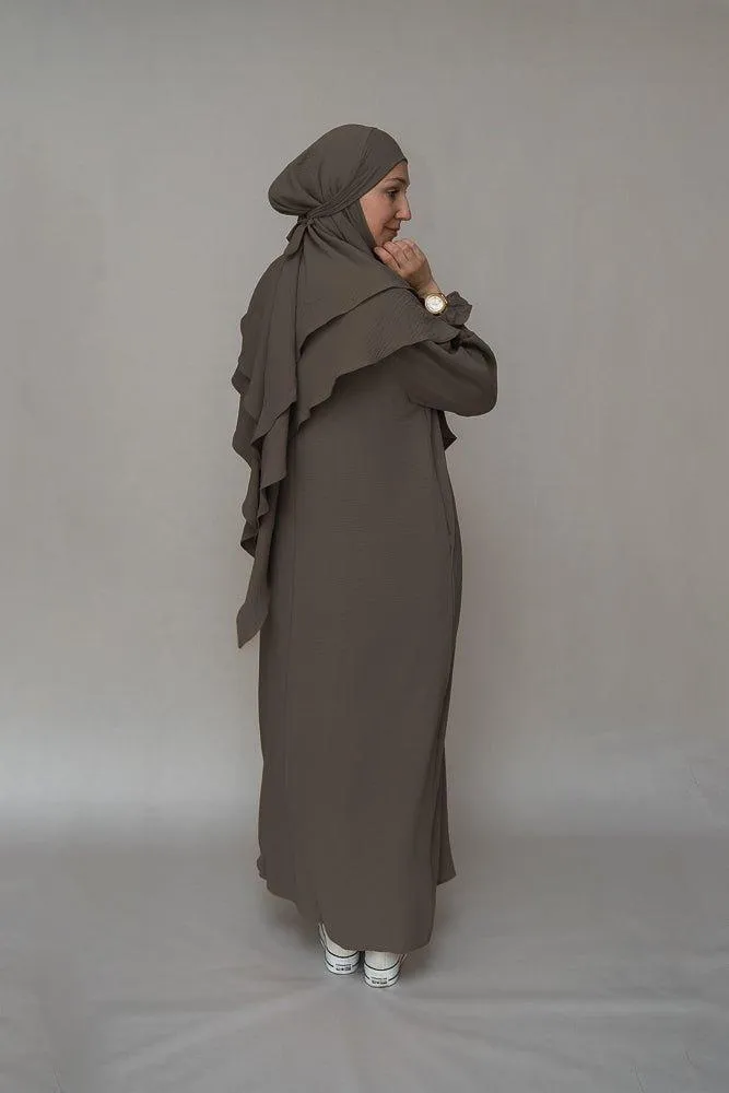 Dark Gray prayer gown umrah abaya dress non-wrinkling