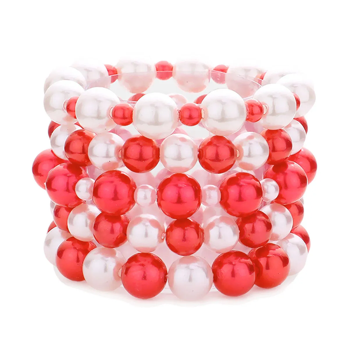 Delta Sigma Theta Inspired Bracelet 5 Pcs Red and White Pearl Bracelets