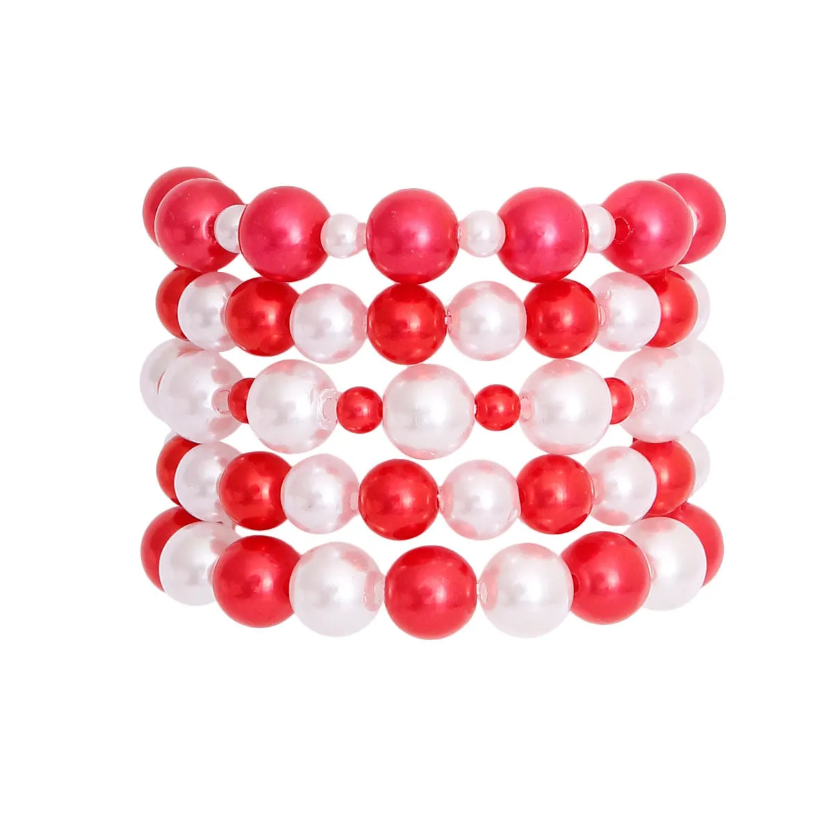 Delta Sigma Theta Inspired Bracelet 5 Pcs Red and White Pearl Bracelets