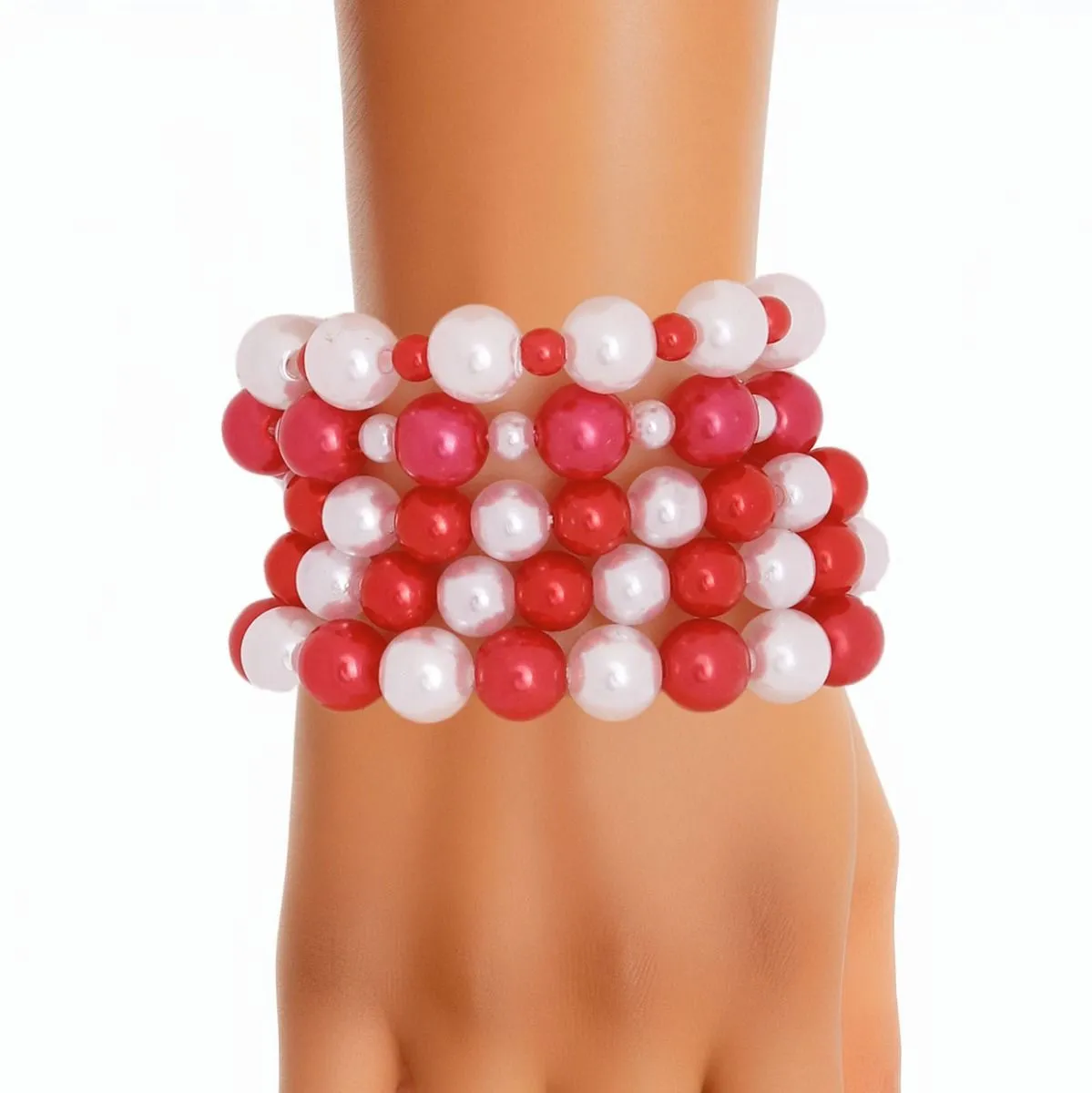 Delta Sigma Theta Inspired Bracelet 5 Pcs Red and White Pearl Bracelets