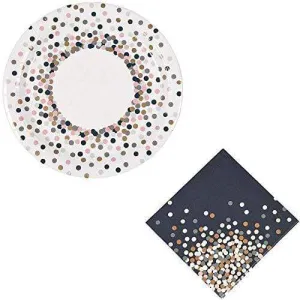 Dot Confetti Dinner Plates and Luncheon Napkins (Serves 16) - for New Years Party, Bridal Shower, Graduation, or General Celebration