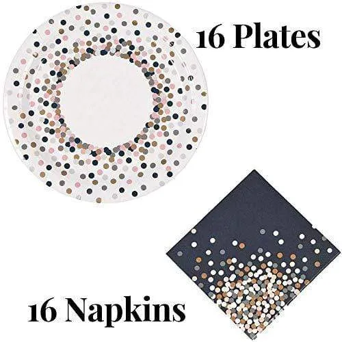 Dot Confetti Dinner Plates and Luncheon Napkins (Serves 16) - for New Years Party, Bridal Shower, Graduation, or General Celebration