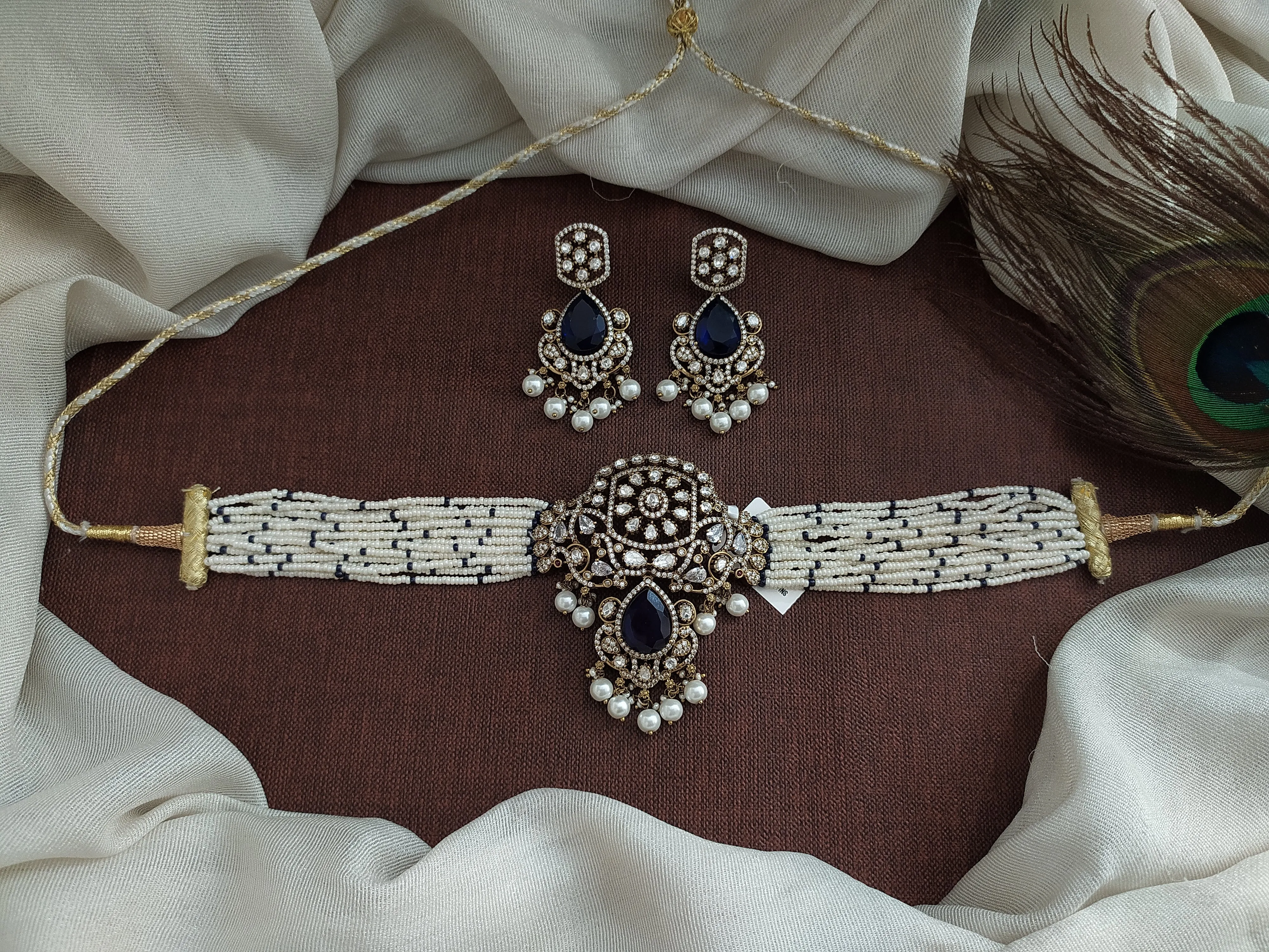 Elegant Victorian Pearl Choker with Moissanite and Doublet Stones