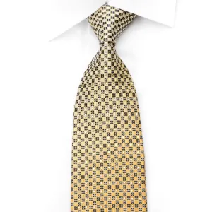 Elle Homme Mens Rhinestone Silk Necktie Yellow Navy Micro Checker With Silver Sparkles