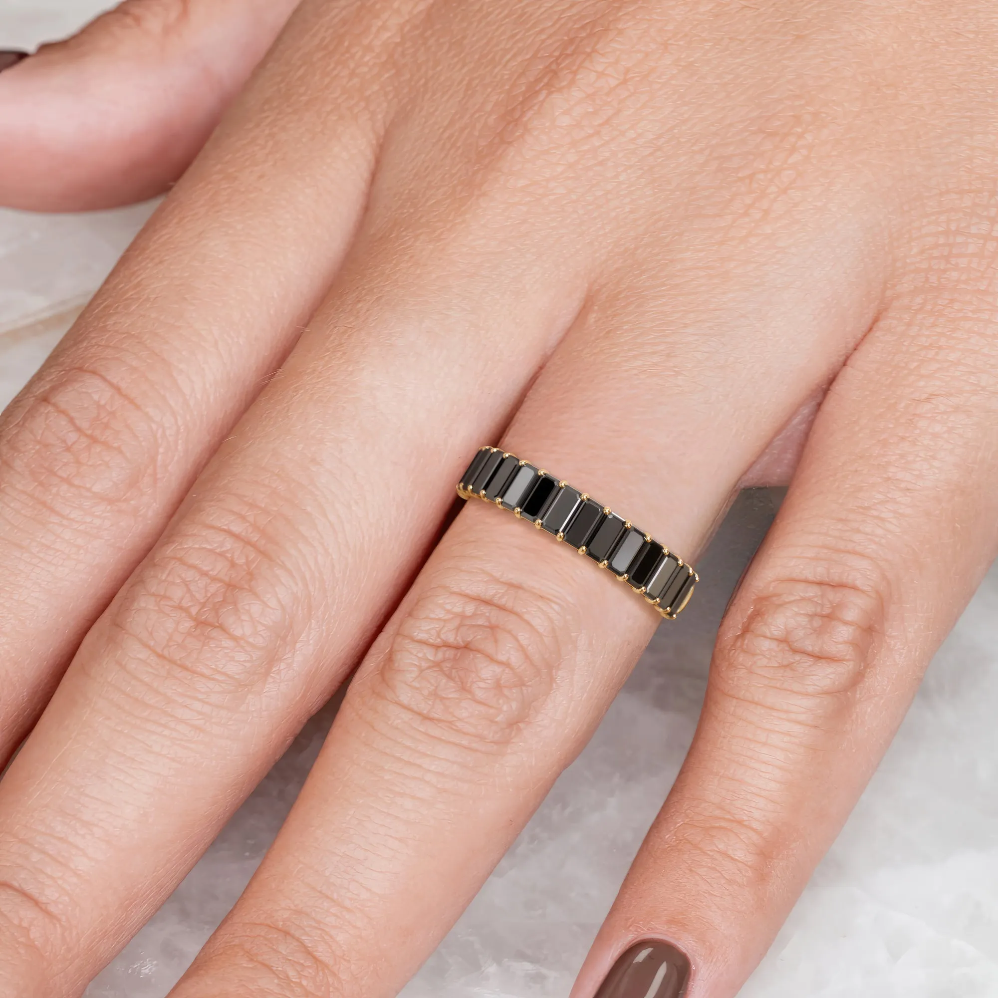 Elvira - Invisible Natural Black Diamond Engagement Ring in Yellow Gold