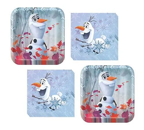 Frozen Party Supplies - Frozen II Metallic Paper Dessert Plates and Beverage Napkins (Serves 16)