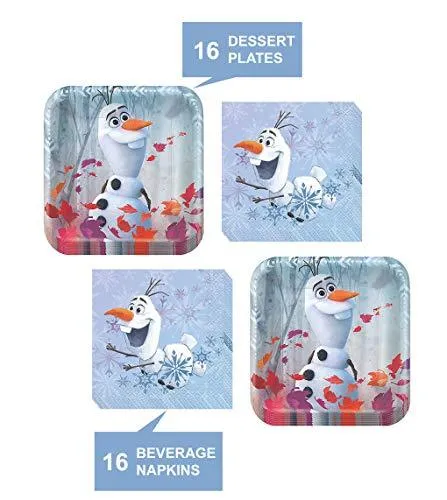 Frozen Party Supplies - Frozen II Metallic Paper Dessert Plates and Beverage Napkins (Serves 16)