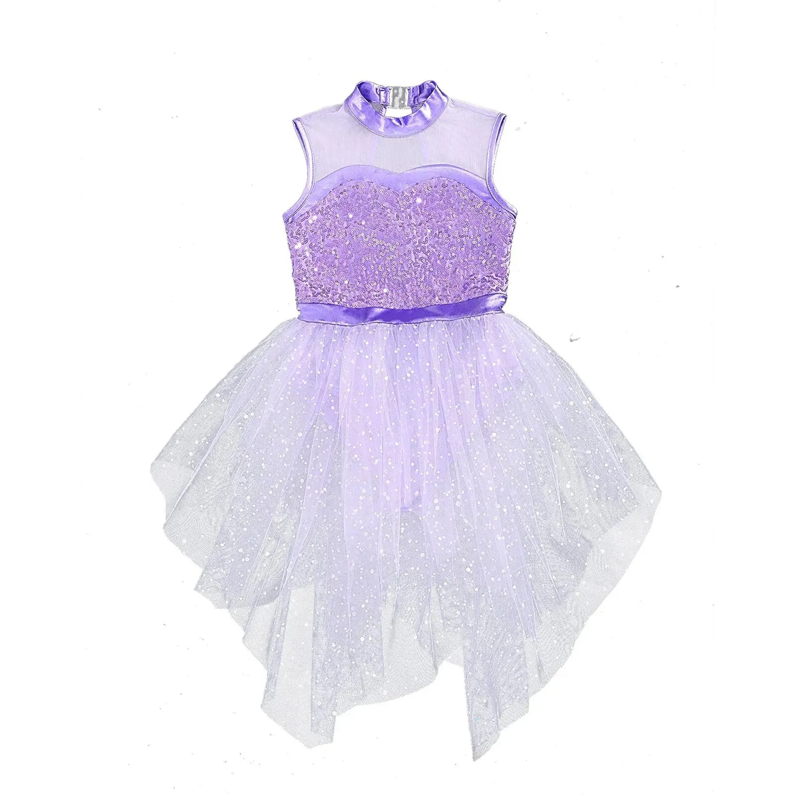 Girls Glittering Sequined Tulle Gymnastics Ballet Dance Skate Costume