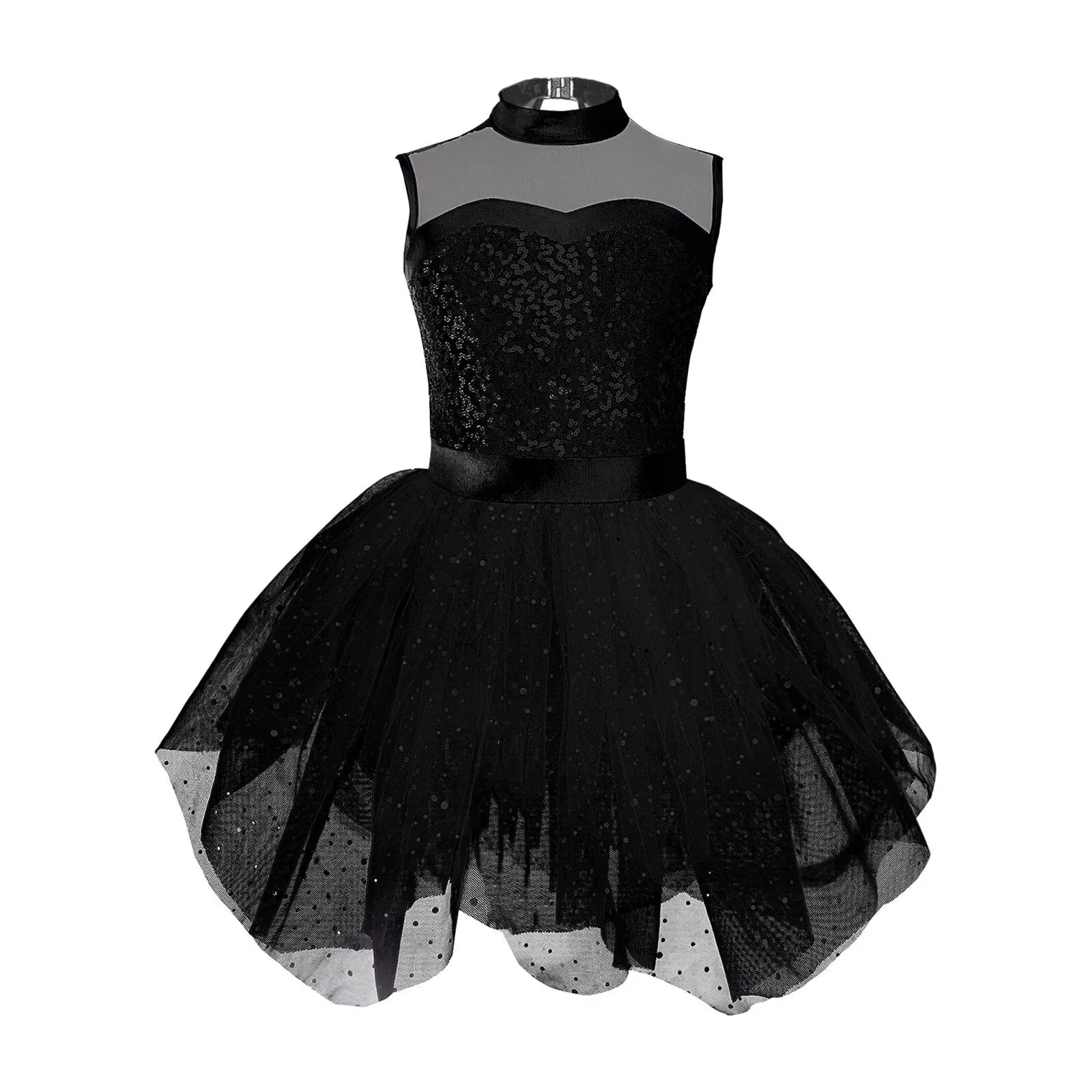 Girls Glittering Sequined Tulle Gymnastics Ballet Dance Skate Costume