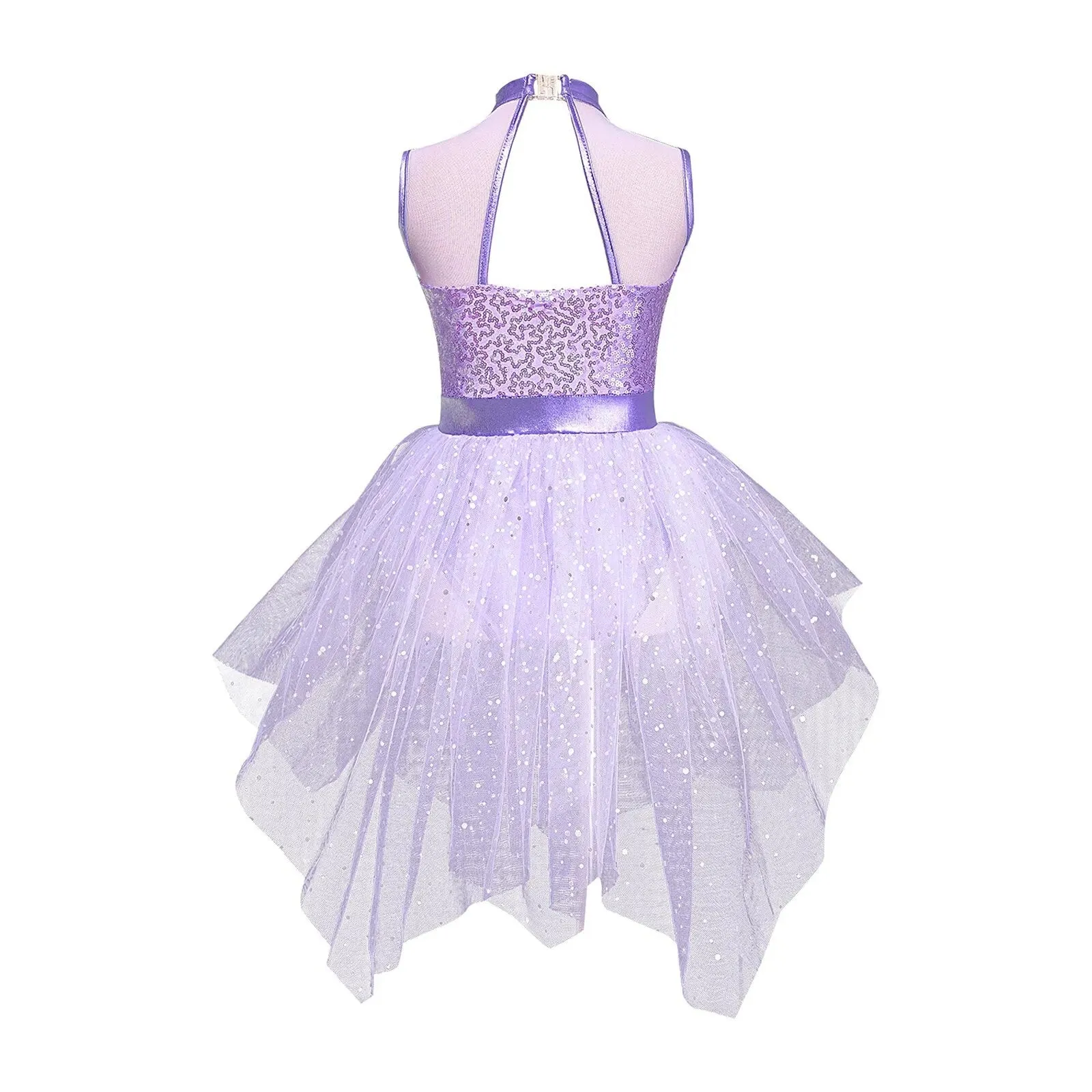 Girls Glittering Sequined Tulle Gymnastics Ballet Dance Skate Costume