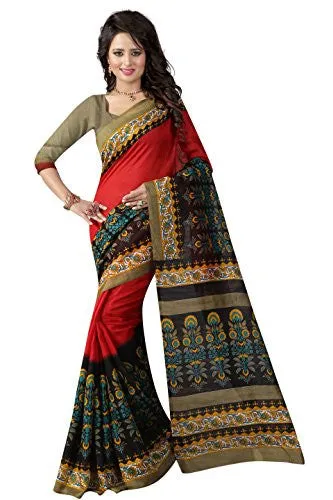 Glory Sarees Women's Bhagalpuri Art Silk Saree (gloryart02_red and black)