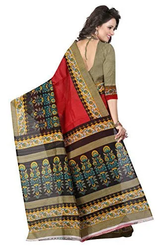 Glory Sarees Women's Bhagalpuri Art Silk Saree (gloryart02_red and black)