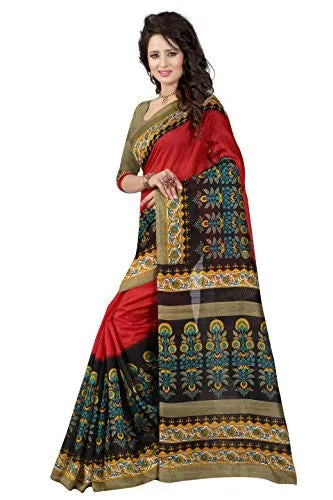 Glory Sarees Women's Bhagalpuri Art Silk Saree (gloryart02_red and black)