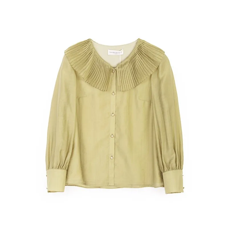 Grass Green Lyocell Women Blouses