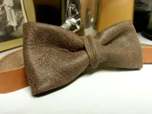 Gray Stone Leather Bow Tie