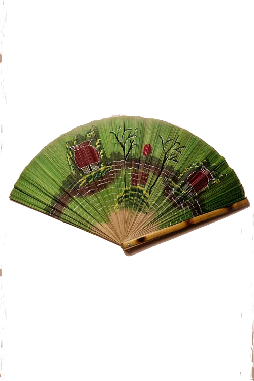 Green Hand-Painted Folding Wall Fan